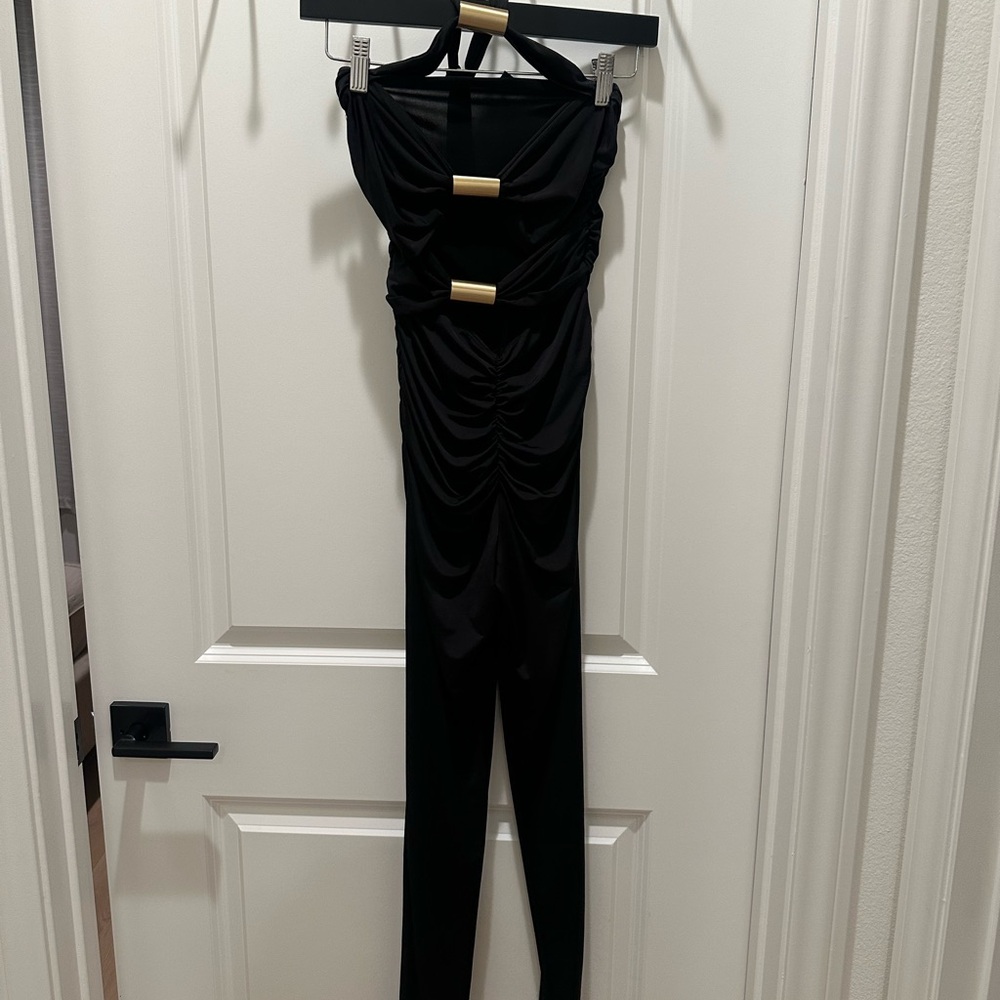 Fashion Nova Black Jumpsuit with Gold Details